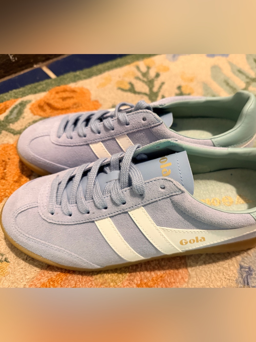 Gola Women’s Pastel Blue Suede Sneakers with White Stripes